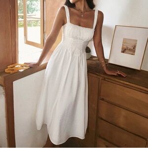 Commense White Corset Lace Up Midi Dress Coastal Cowgirl Square Neck XS NWT